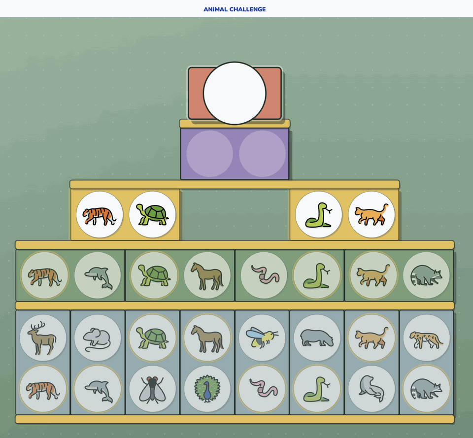 The Animal Challenge knockout bracket, with sixteen animals on the bottom row narrowing to a final pair and an empty winner's slot